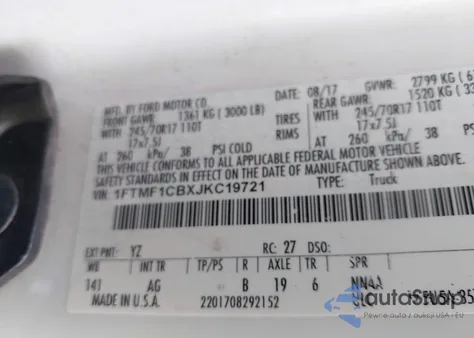 2018 Ford F-150 Xl z USA, uszkodzony, nr VIN 1FTMF1CBXJKC19721